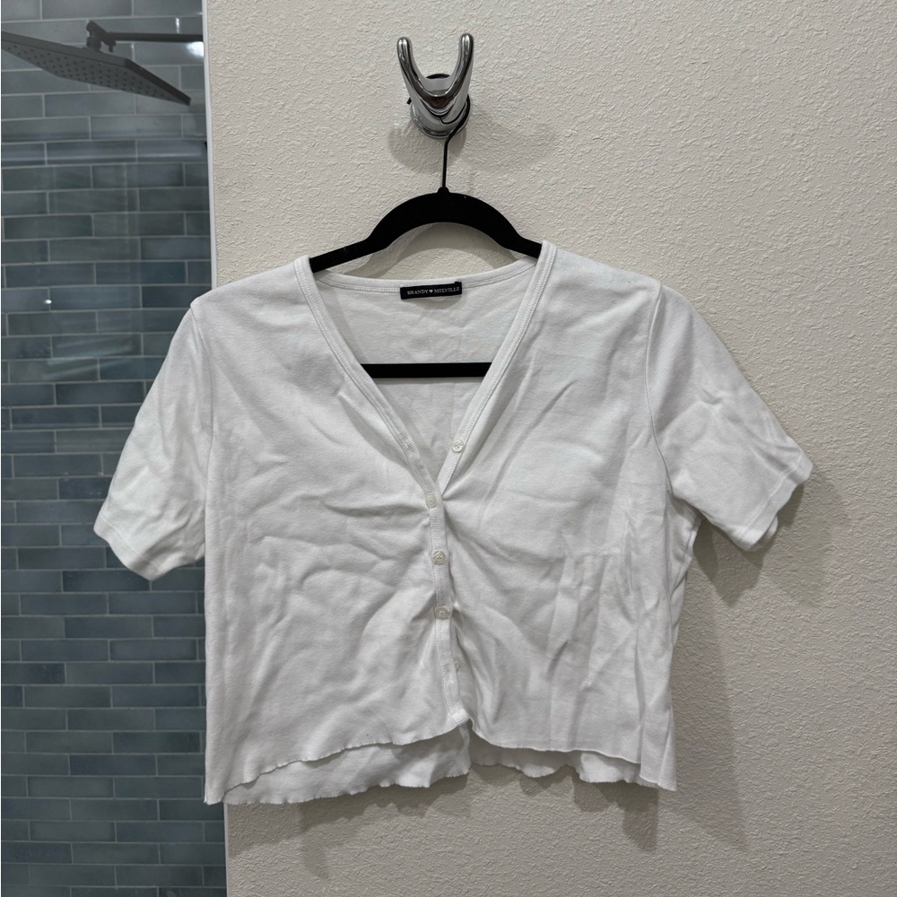 Brandy Melville White Short-Sleeve Cardigan